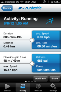 My running session GPS tracked by Runtastic